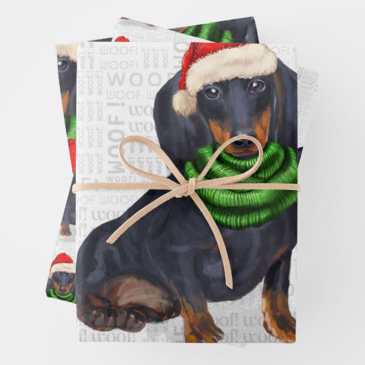 Dachshund-kersthond en Pset Inpakpapier Vel (In situ)