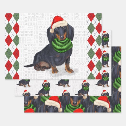 Dachshund-kersthond en Pset Inpakpapier Vel (Set)
