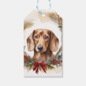Dachshund Kerstkrans Feestelijke Pup Cadeaulabel (Voorkant)