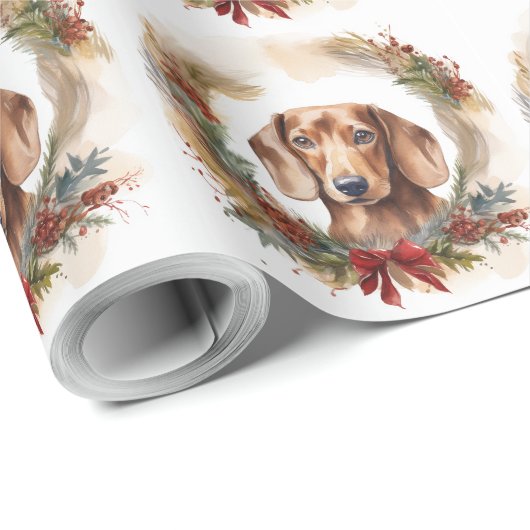 Dachshund Kerstkrans Feestelijke Pup Cadeaupapier (Rol Hoek)