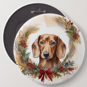 Dachshund Kerstkrans Feestelijke Pup Ronde Button 6,0 Cm (Voorkant /achterkant)
