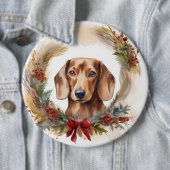 Dachshund Kerstkrans Feestelijke Pup Ronde Button 6,0 Cm (In situ)