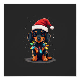 Dachshund Kerstlichten Kerstman Hoed Kerstmis Hond Perfect Poster