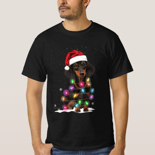Dachshund-kerstlichten met sneeuw t-shirt (Voorkant)