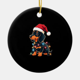 Dachshund Kerstlichten Sinterklaas Hoed Kerstmis H Keramisch Ornament