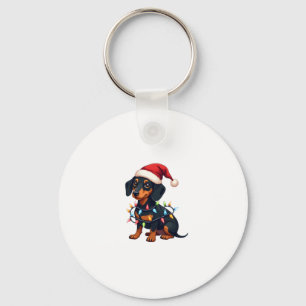 Dachshund Kerstlichten Sinterklaas Hoed Kerstmis H Sleutelhanger