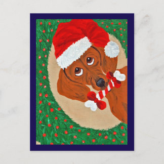 Dachshund Kerstman die door de Kranst kijkt Briefkaart