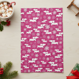 Dachshund Kerstmis Chef Gift Fuchsia Theedoek