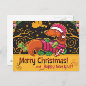 Dachshund Kerstmis Feestdagenkaart (Voorkant / Achterkant)