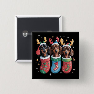 Dachshund Kerstmis Hond Liefhebber Cadeau Vakantie Vierkante Button 5,1 Cm