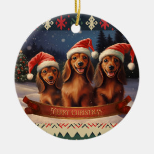 Dachshund Kerstmis Keramisch Ornament