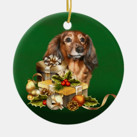 Dachshund Kerstmis Keramisch Ornament (Voorkant)