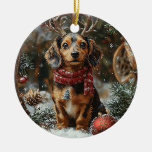 Dachshund Kerstmis Keramisch Ornament