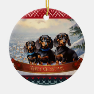 Dachshund Kerstmis Keramisch Ornament