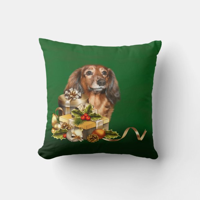 Dachshund Kerstmis Kussen (Voorkant)