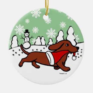 Dachshund Kerstmis loopt Keramisch Ornament