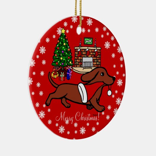 Dachshund Kerstmis loopt Keramisch Ornament (Rechts)