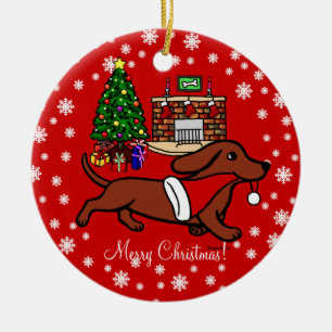 Dachshund Kerstmis loopt Keramisch Ornament