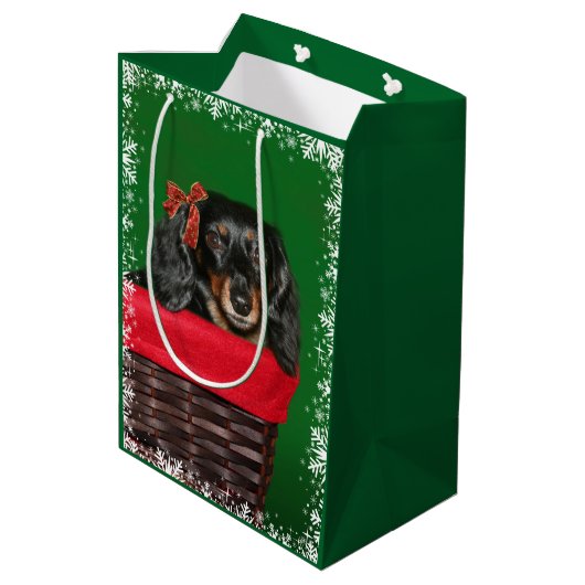 Dachshund Kerstmis Medium Cadeauzakje (Achterkant Gekanteld)