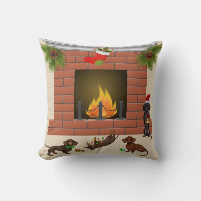 Dachshund Kerstmis Pillow Holiday Doxie Decor Kussen (Voorkant)