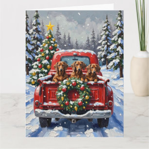 Dachshund Kerstmis Rode Truck Winter Kaart