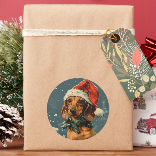 Dachshund Kerstmis Ronde Sticker (Feestdagen)