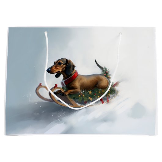 Dachshund Kerstmis sneeuw winter Groot Cadeauzakje (Voorkant)