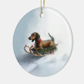 Dachshund Kerstmis sneeuw winter Keramisch Ornament (Links)
