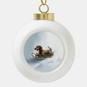 Dachshund Kerstmis sneeuw winter Keramische Bal Ornament