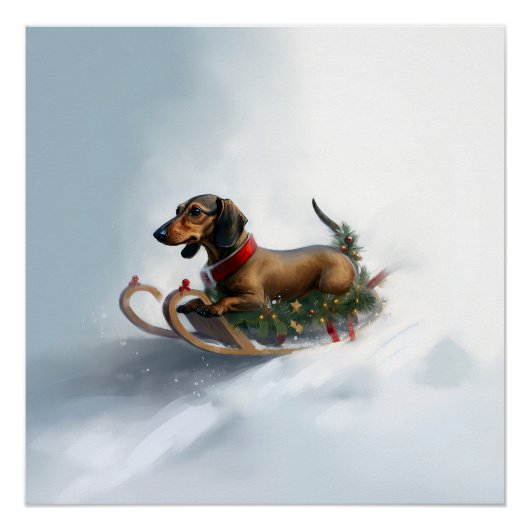 Dachshund Kerstmis sneeuw winter Perfect Poster (Voorkant)