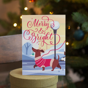 Dachshund Kerstmis vrolijk Schitterend Calligrafi Feestdagenkaart
