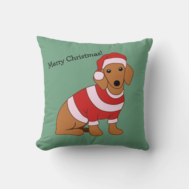 Dachshund-kerstpiloot, speciaal gepersonaliseerd kussen (Voorkant)