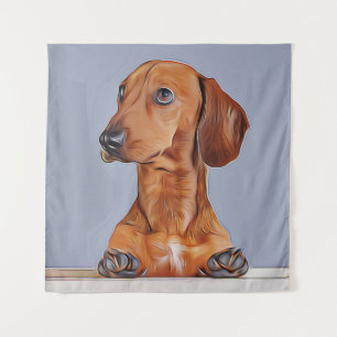 Dachshund kijkt weg Doxie hond verjaardag poster Wandkleed