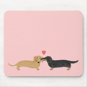 Dachshund Kiss met hart op roze Muismat