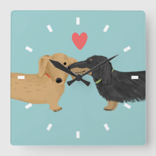 Dachshund Kiss met hart Wiener Dogs Love Vierkante Klok