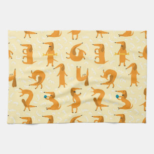 Dachshund Kitchen Towel Whimsical Doxie Print Theedoek