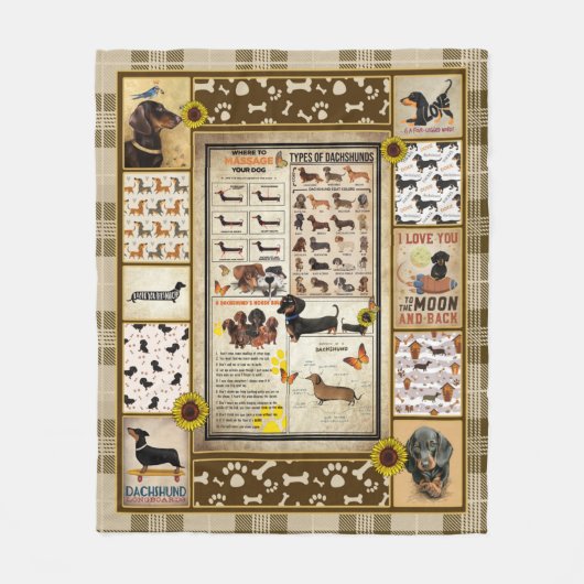 Dachshund Knowledge Blanket Gift Fleece Deken (Voorkant)