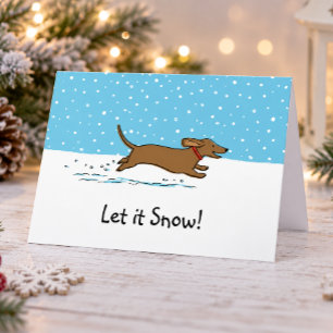 Dachshund Laat het Sneeuwen - Gelukkige Wiener Dog Feestdagen Kaart