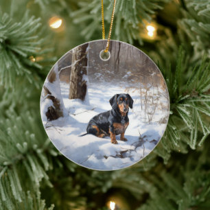 Dachshund Laat het sneeuwen Kerstmis Keramisch Ornament