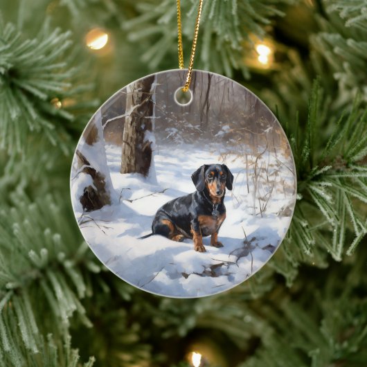 Dachshund Laat het sneeuwen Kerstmis Keramisch Ornament (Boom)