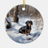 Dachshund Laat het sneeuwen Kerstmis Keramisch Ornament (Voorkant)
