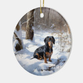 Dachshund Laat het sneeuwen Kerstmis Keramisch Ornament (Links)