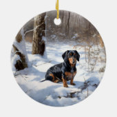 Dachshund Laat het sneeuwen Kerstmis Keramisch Ornament (Achterkant)