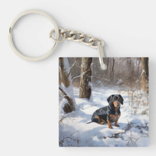 Dachshund Laat het sneeuwen Kerstmis Sleutelhanger
