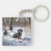Dachshund Laat het sneeuwen Kerstmis Sleutelhanger (Achterkant)