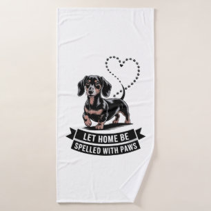 Dachshund Laat Thuis Worden Geschreven Met Pootjes Badhanddoek
