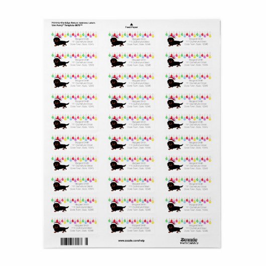 Dachshund Lang Haired Zwart en Tan Santa Etiket (Full Sheet)