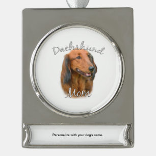 Dachshund (langharig) Moeder 2 Verzilverd Banner Ornament