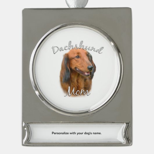Dachshund (langharig) Moeder 2 Verzilverd Banner Ornament (Voorkant)
