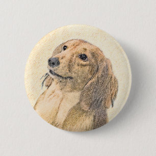 Dachshund (Langharig) Schilderij - Originele Honde Ronde Button 5,7 Cm